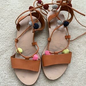 Loeffler Randall Tan Leather Sandals with Multicolor Accents